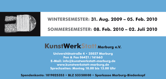 Programm 2009/2010 der KunstWerkStatt Marburg e.V.